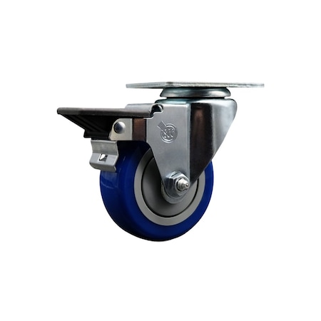Service Caster 3.5'' Blue Poly Wheel Swivel Top Plate Caster Posi Brake SCC-20S3514-PPUB-BLUE-PLB
